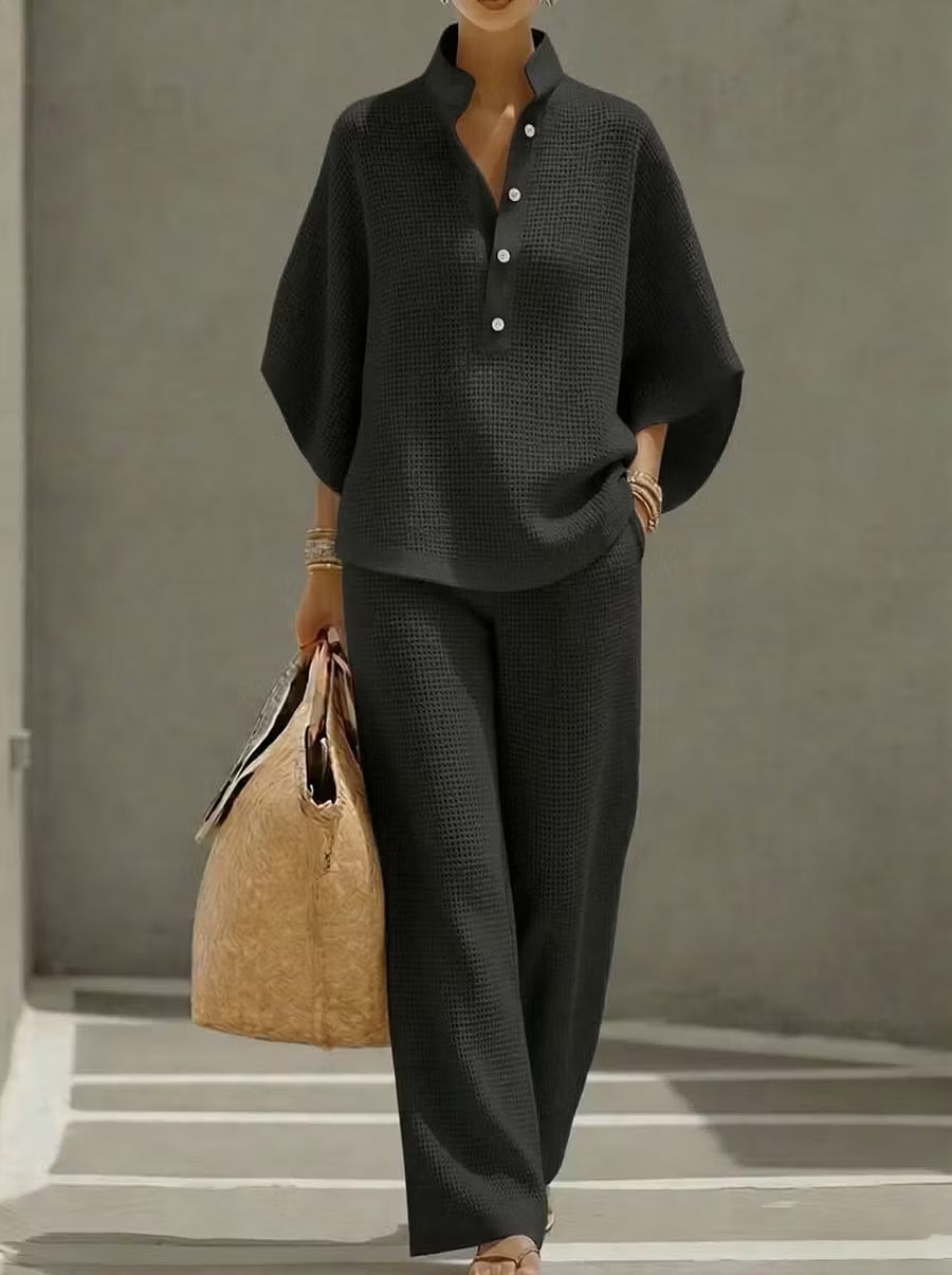 Women's Waffle Top & Trouser Set