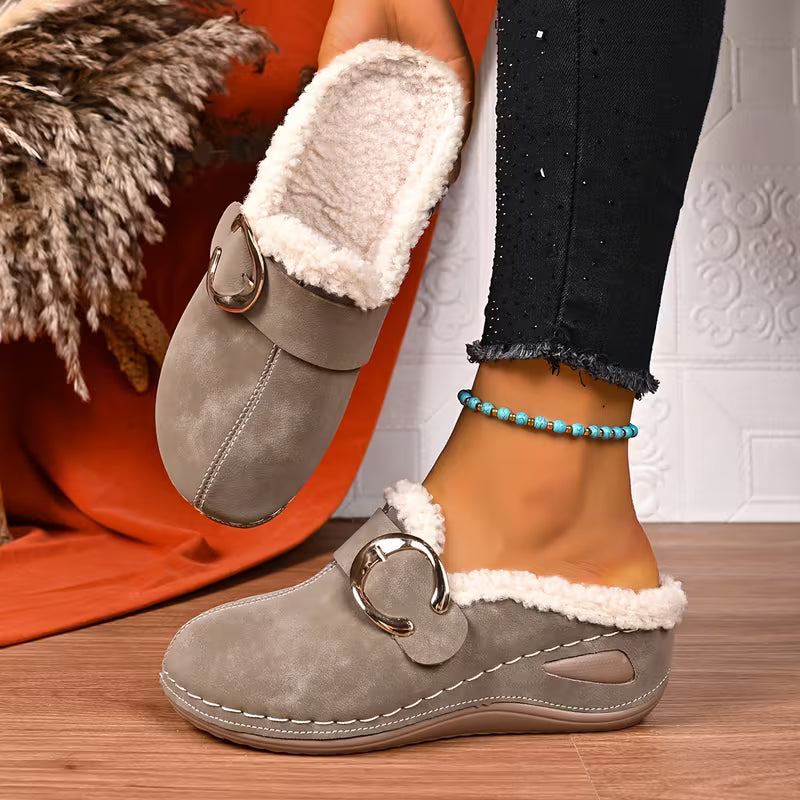 Women's Plush Trim Wedge Mules