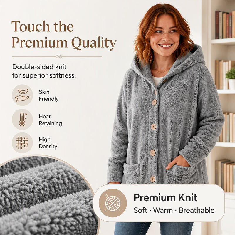 Women's Cosy Hooded Button-Up Fleece Coat