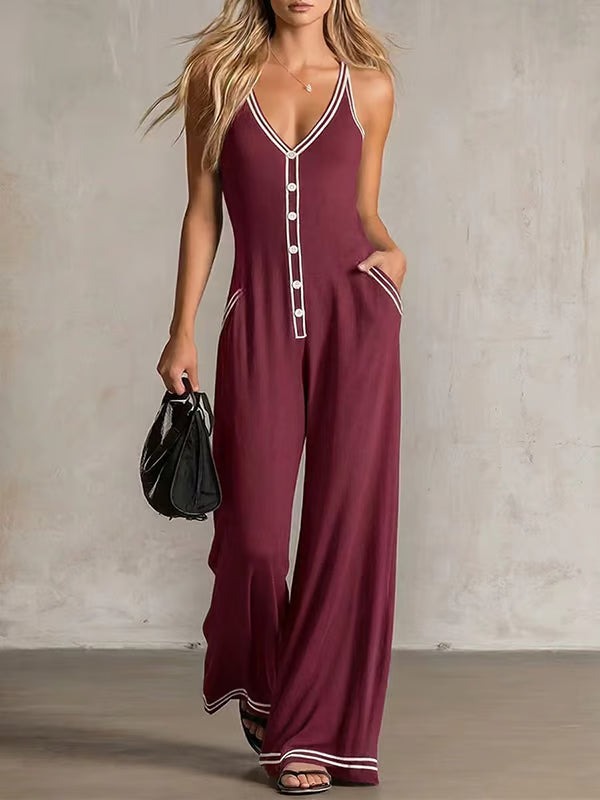 Women's Contrast Strap Wide Leg Jumpsuit