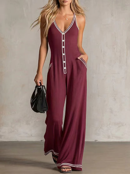 Women's Contrast Strap Wide Leg Jumpsuit