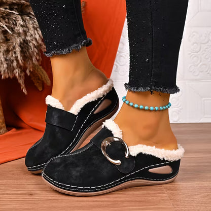 Women's Plush Trim Wedge Mules