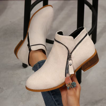 Women's Double-Zip Low Heel Ankle Boots