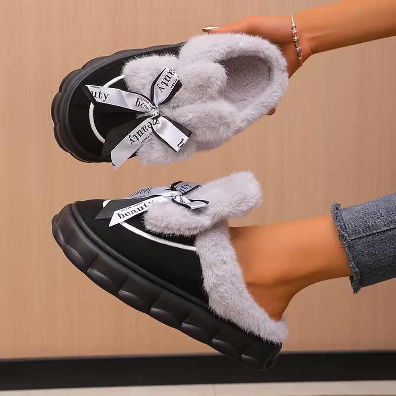 Women's Bow Detail Plush Winter Slippers