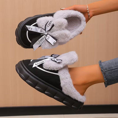 Women's Bow Detail Plush Winter Slippers