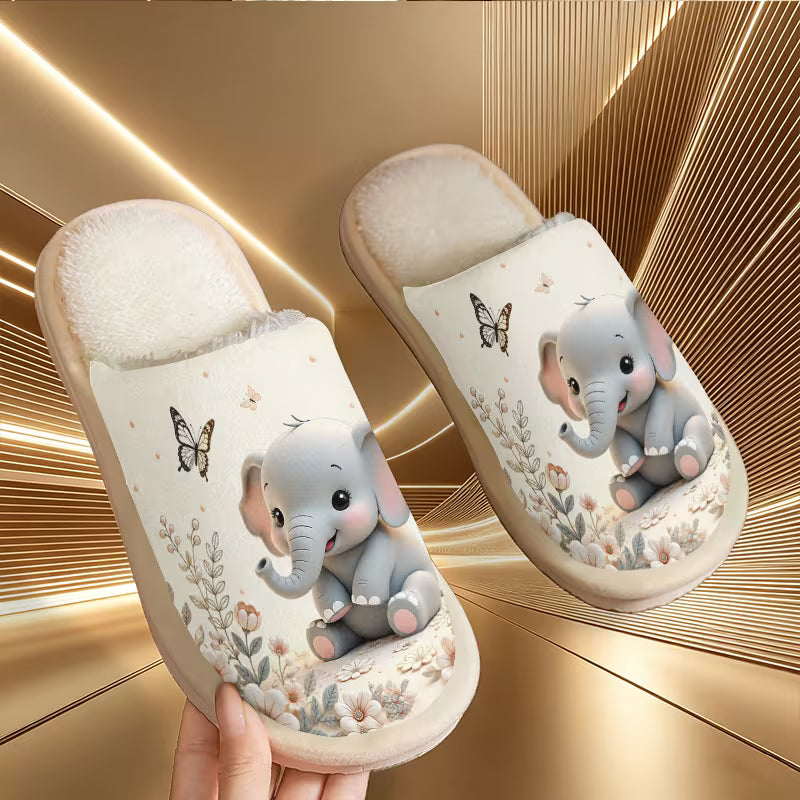 Elephant & Floral Plush Slippers