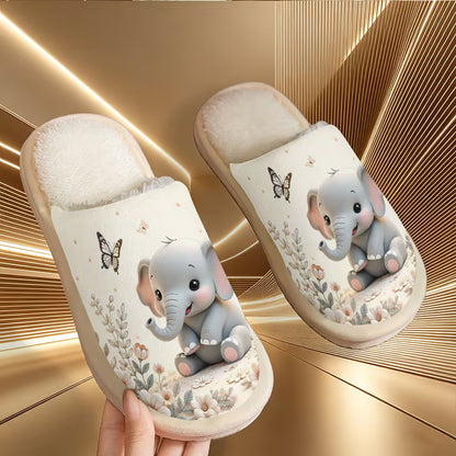 Elephant & Floral Plush Slippers