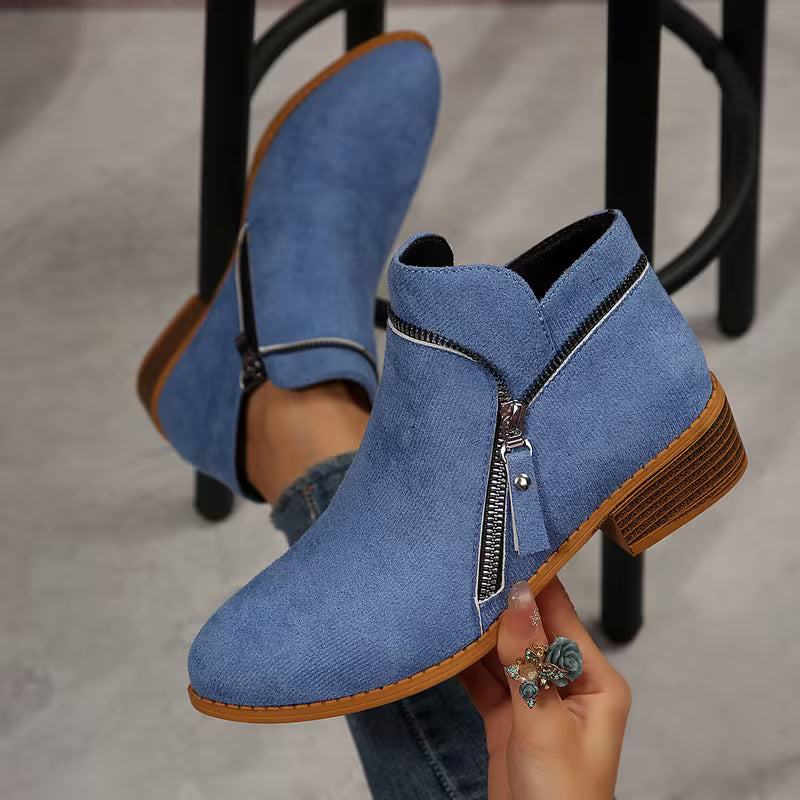 Women's Double-Zip Low Heel Ankle Boots