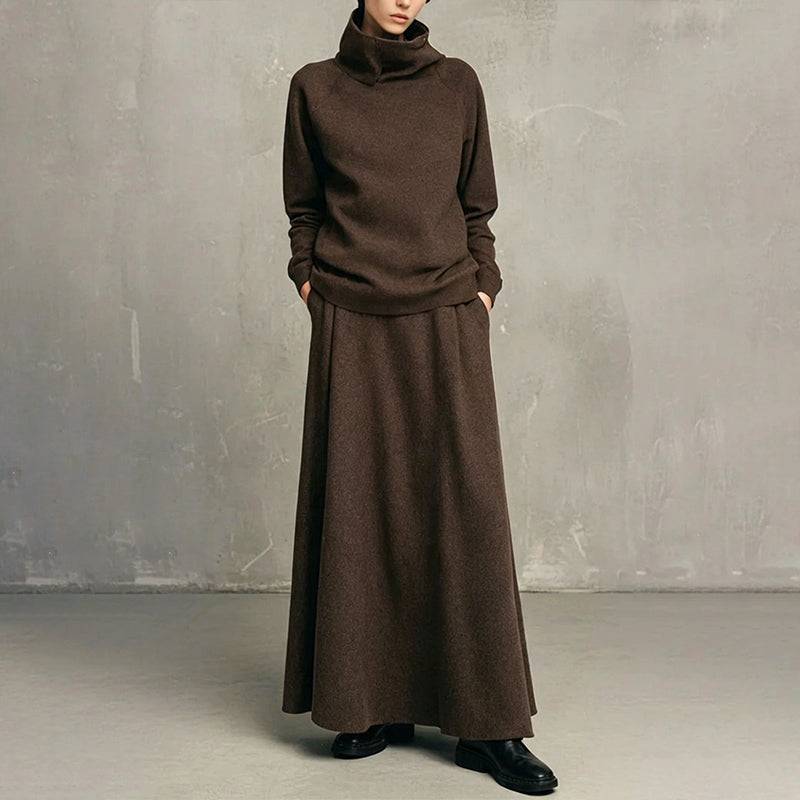 Women's Roll Neck Fleece Top & Maxi Skirt Set