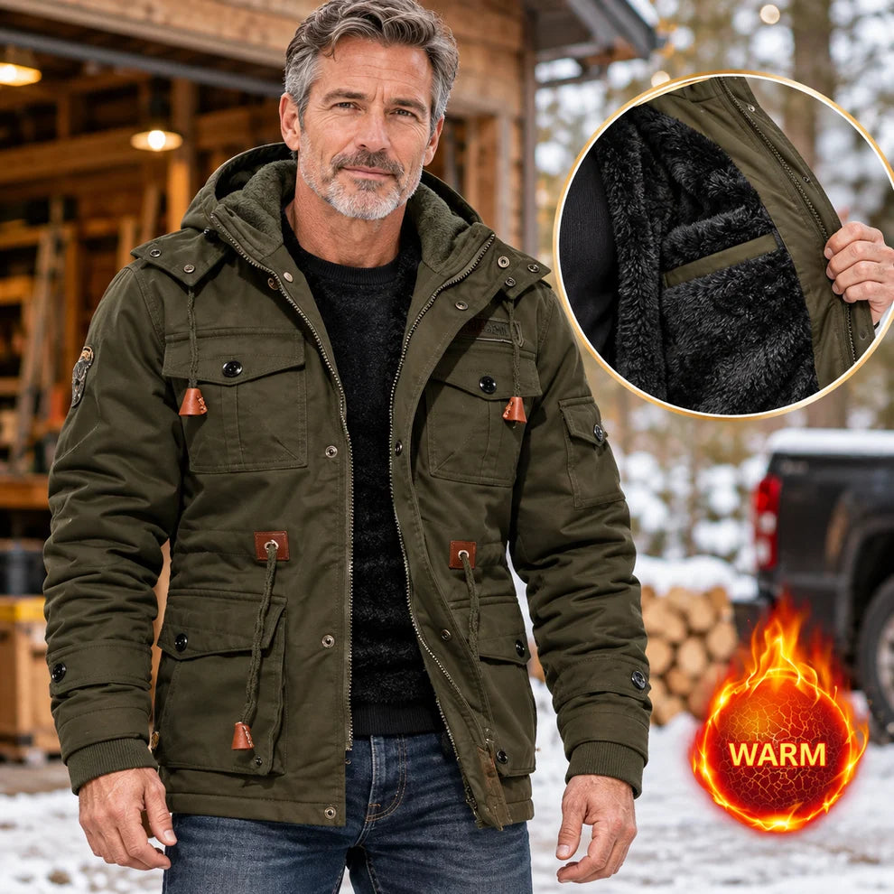 Men's Thick Fleece-Lined Hooded Winter Jacket
