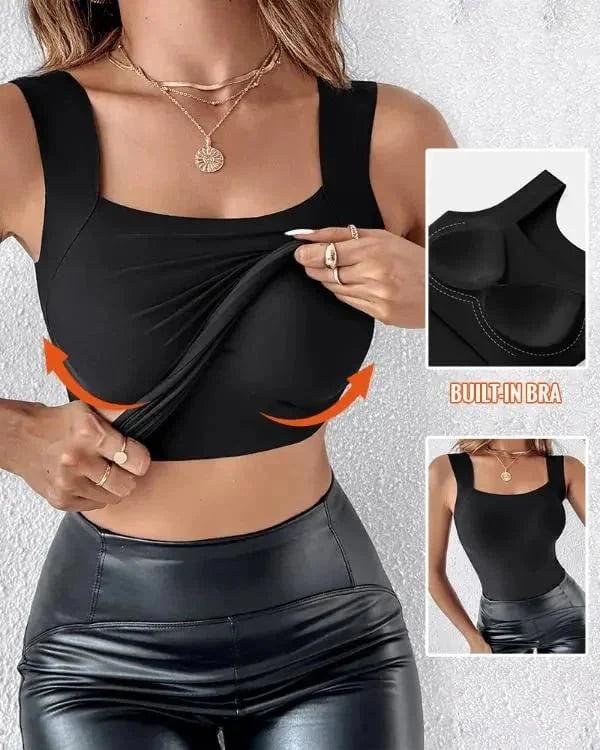 Women's U-Neck Built-In Bra Tank Top