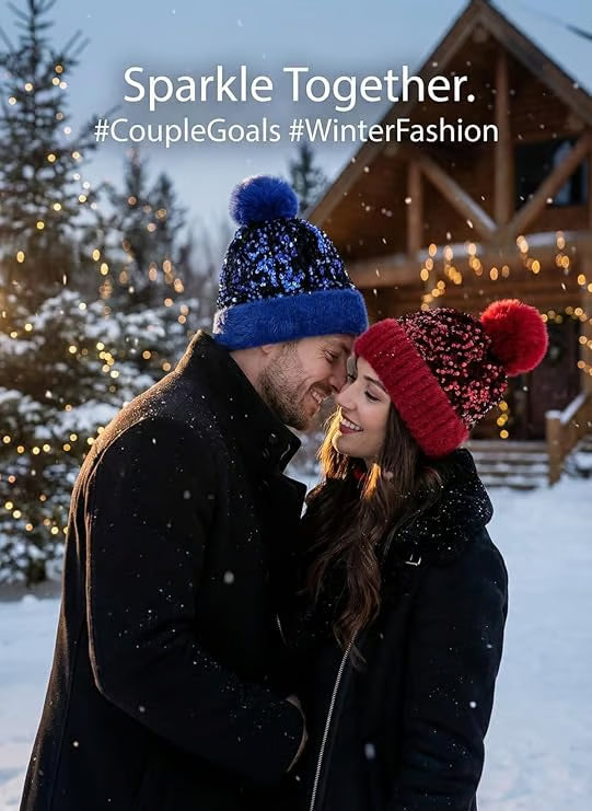 Women's Sequin Pom Pom Beanie