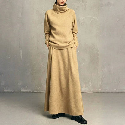 Women's Roll Neck Fleece Top & Maxi Skirt Set