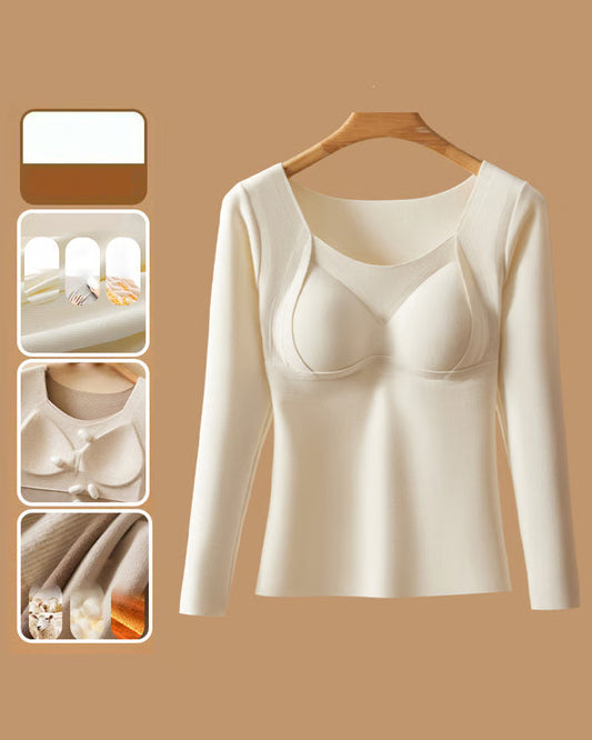Women's Thermal Long-Sleeve Top with Built-In Bra Pads