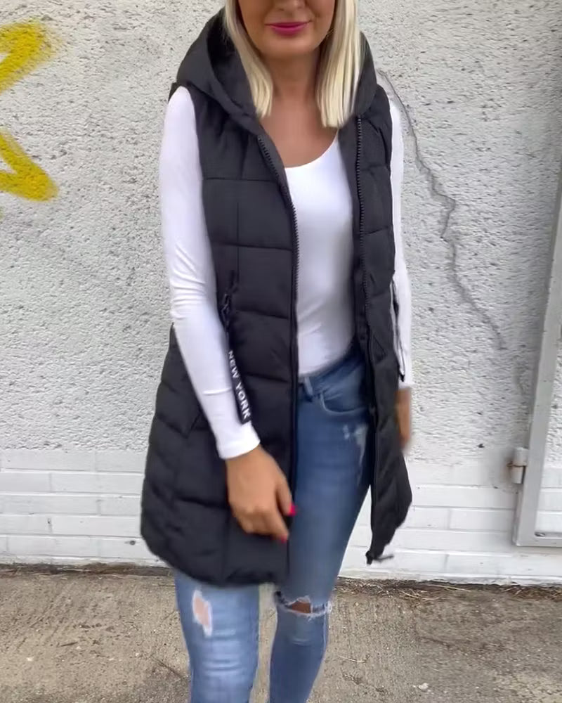 Women's Longline Quilted Hooded Gilet