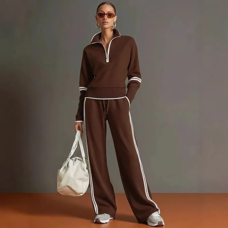 Women's Half-Zip Wide-Leg Tracksuit Set
