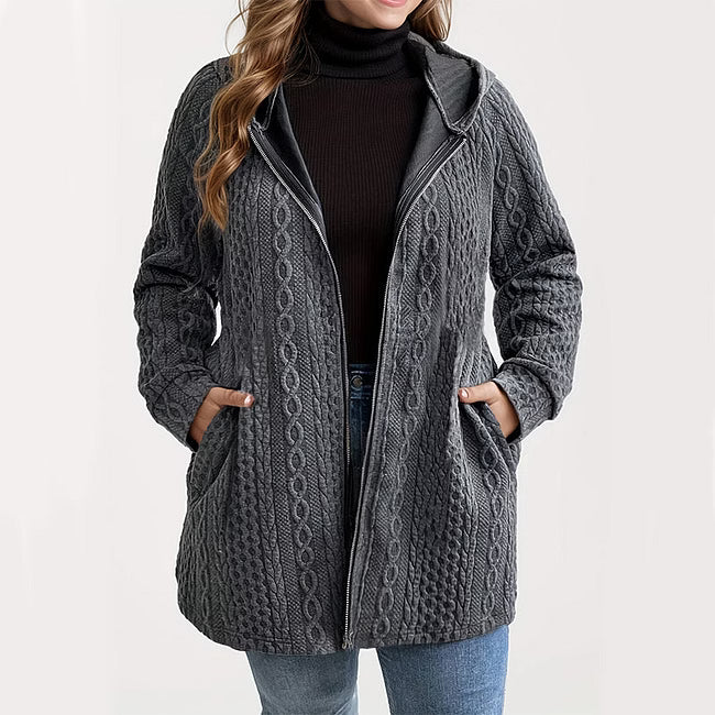 Women's Textured Cable Knit Zip-Up Jacket