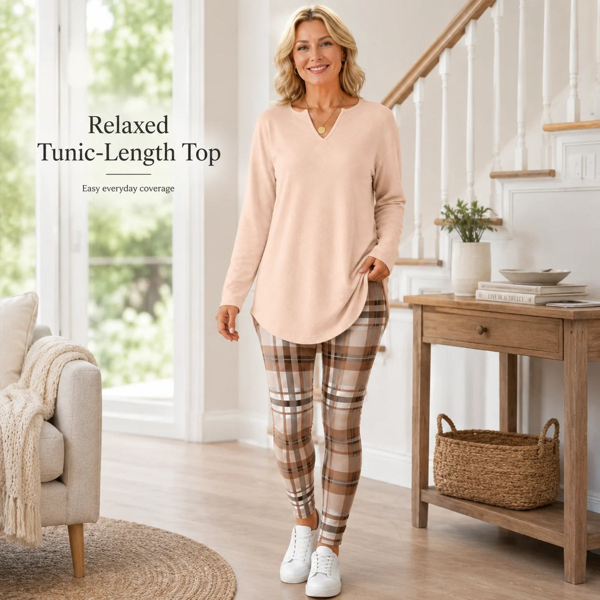 Women's Plaid Leggings & Tunic Top Set