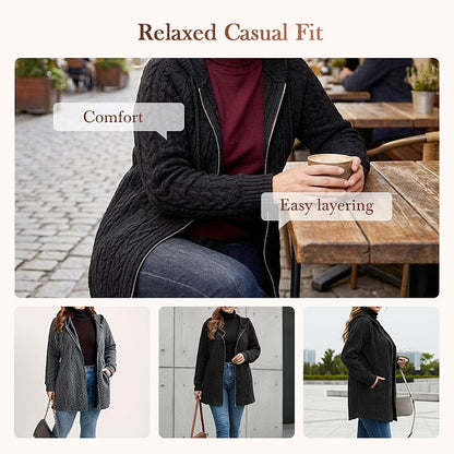 Women's Textured Cable Knit Zip-Up Jacket