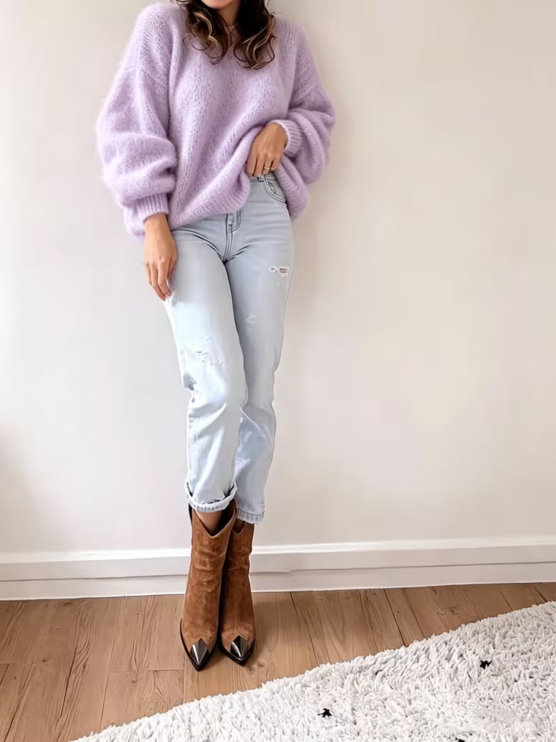 Women's Relaxed Lantern Sleeve Knit Jumper