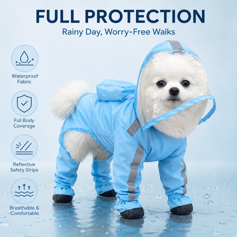 Full-Coverage Waterproof Dog Raincoat with Hood & Boots
