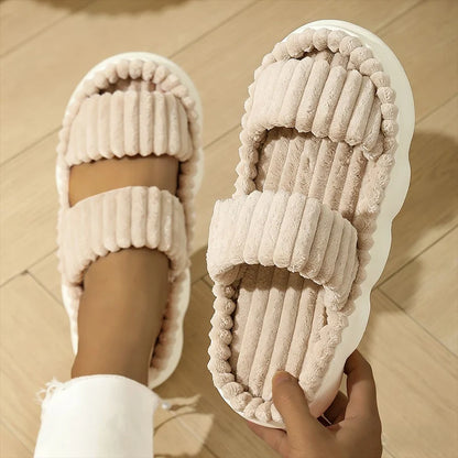 Women's Striped Plush Platform Slippers