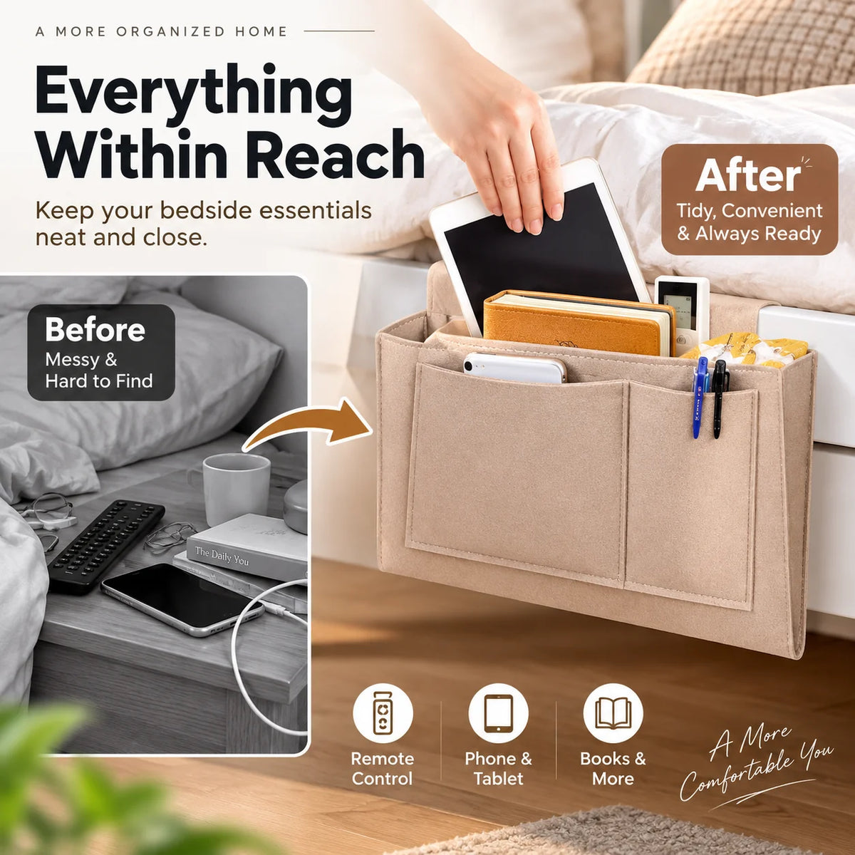 Multi-Pocket Bedside Hanging Organiser