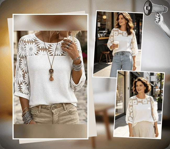 Women's Lace Panel Waffle Knit Top
