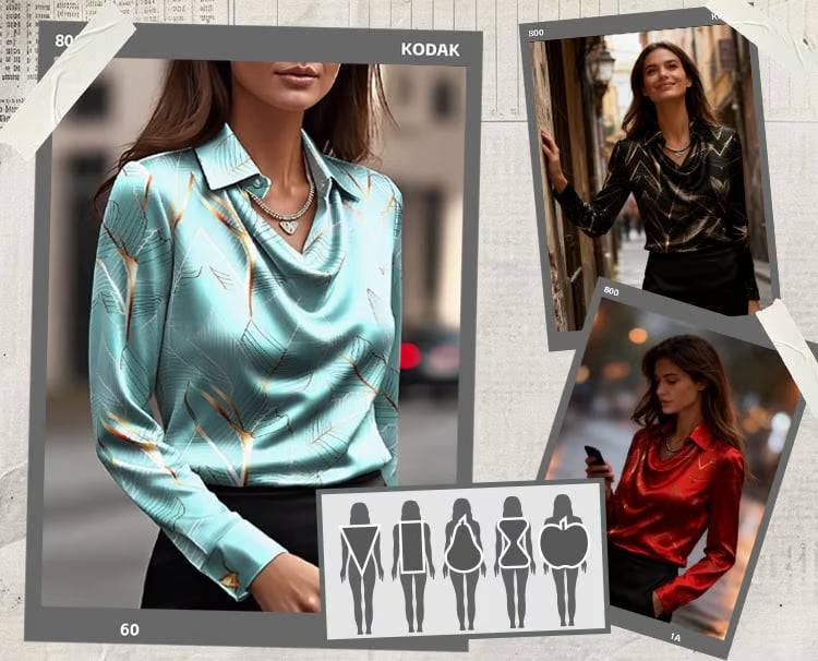 Women's Elegant Long Sleeve Satin Blouse