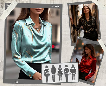 Women's Elegant Long Sleeve Satin Blouse