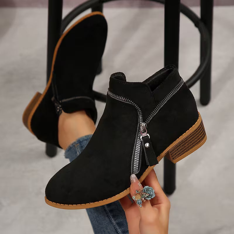Women's Double-Zip Low Heel Ankle Boots