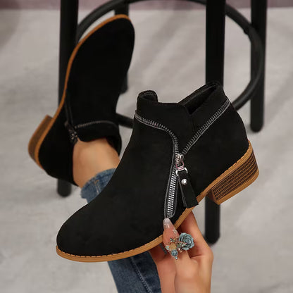 Women's Double-Zip Low Heel Ankle Boots