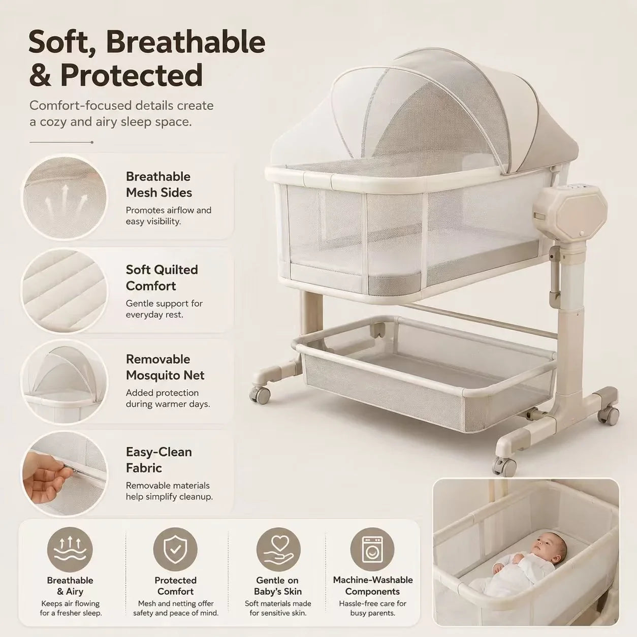 Automatic Rocking Bedside Baby Bassinet