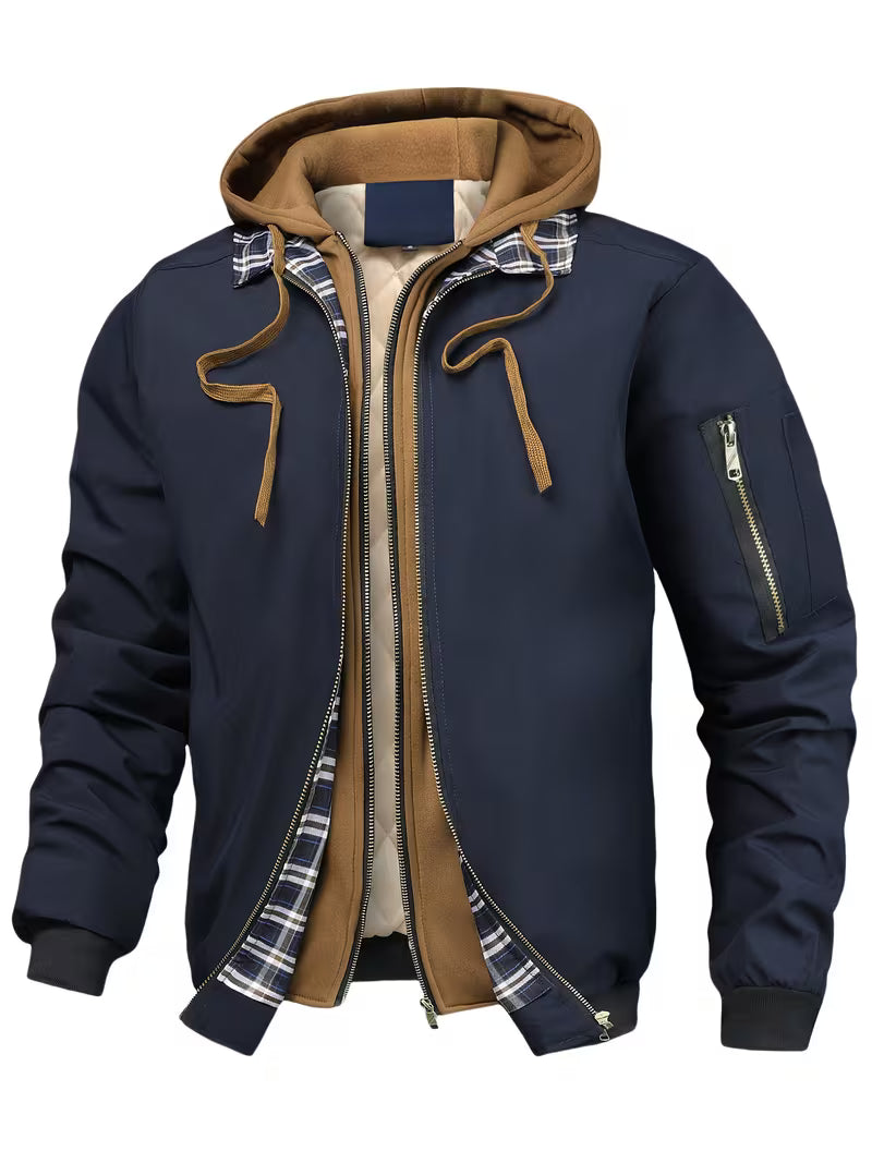 Men's Layered Hooded Zip-Up Jacket