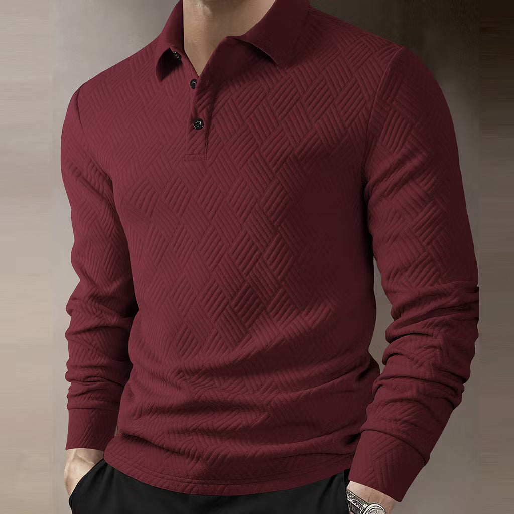 Men's Textured Long Sleeve Polo