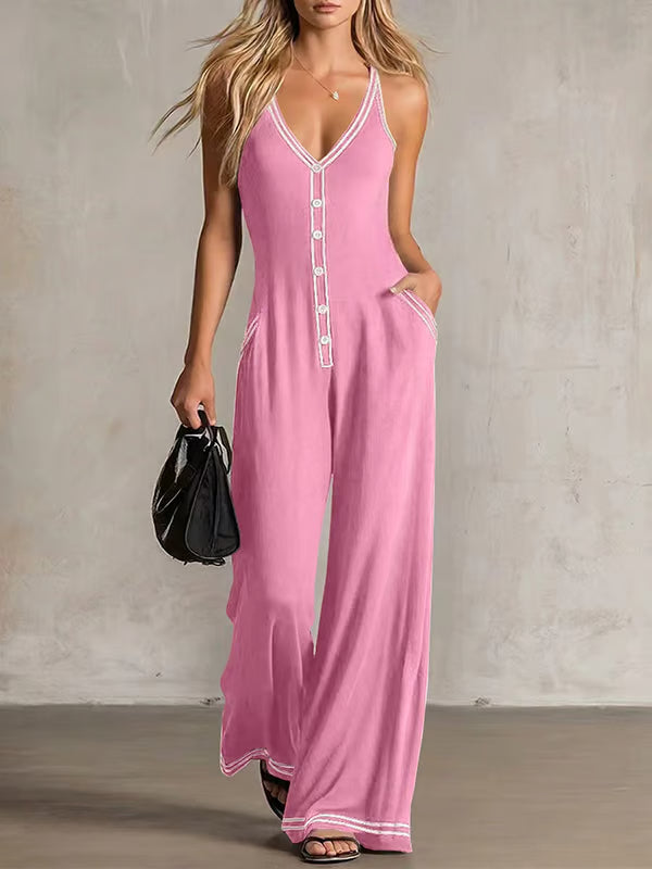 Women's Contrast Strap Wide Leg Jumpsuit