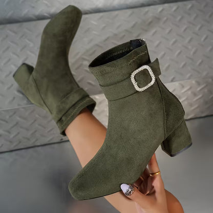 Women's Buckle Detail Chunky Heel Ankle Boots
