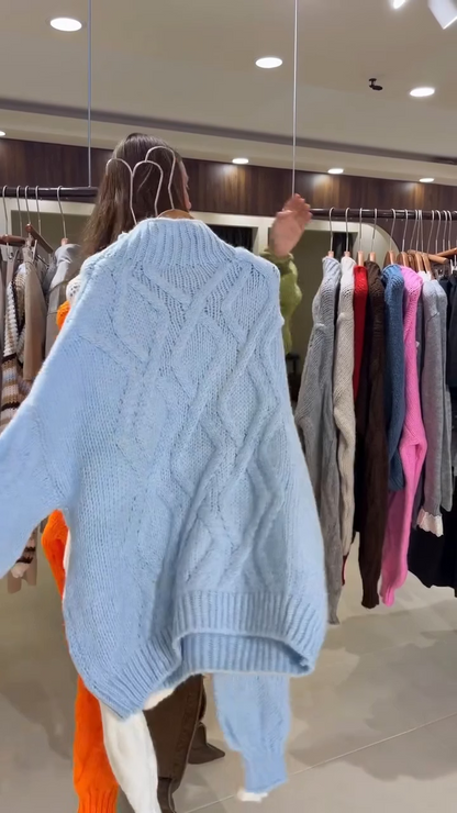 Women's Fluffy Cable Knit Roll Neck Jumper