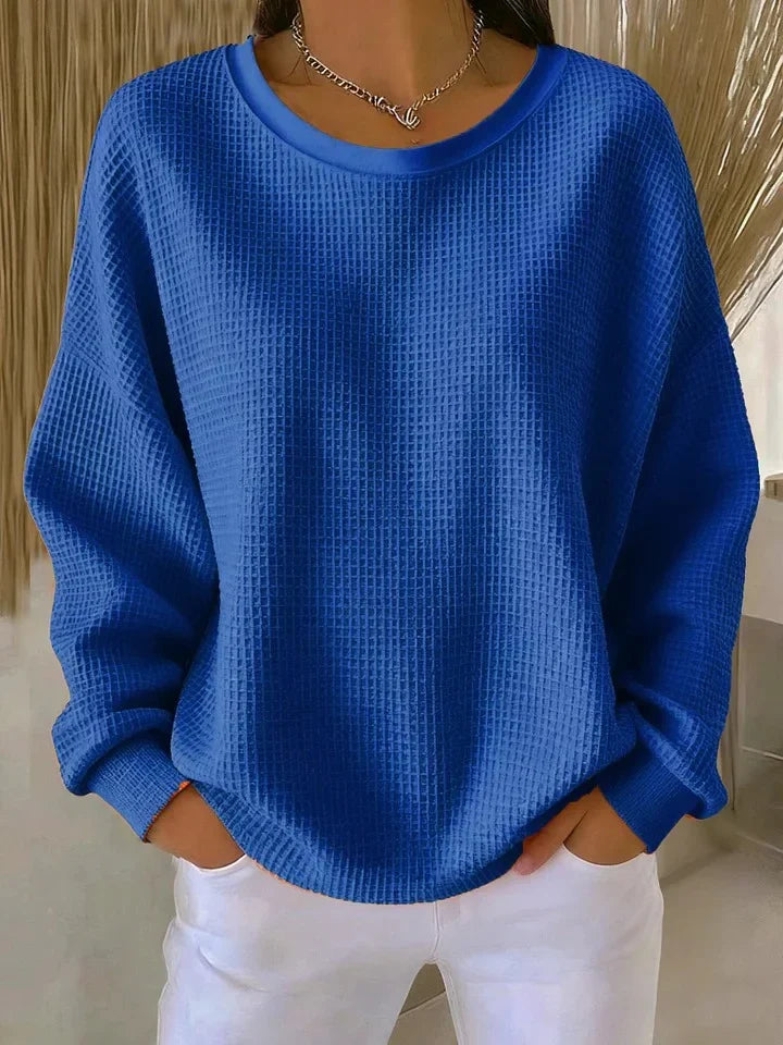 Women's Relaxed Waffle Knit Crew Neck Top