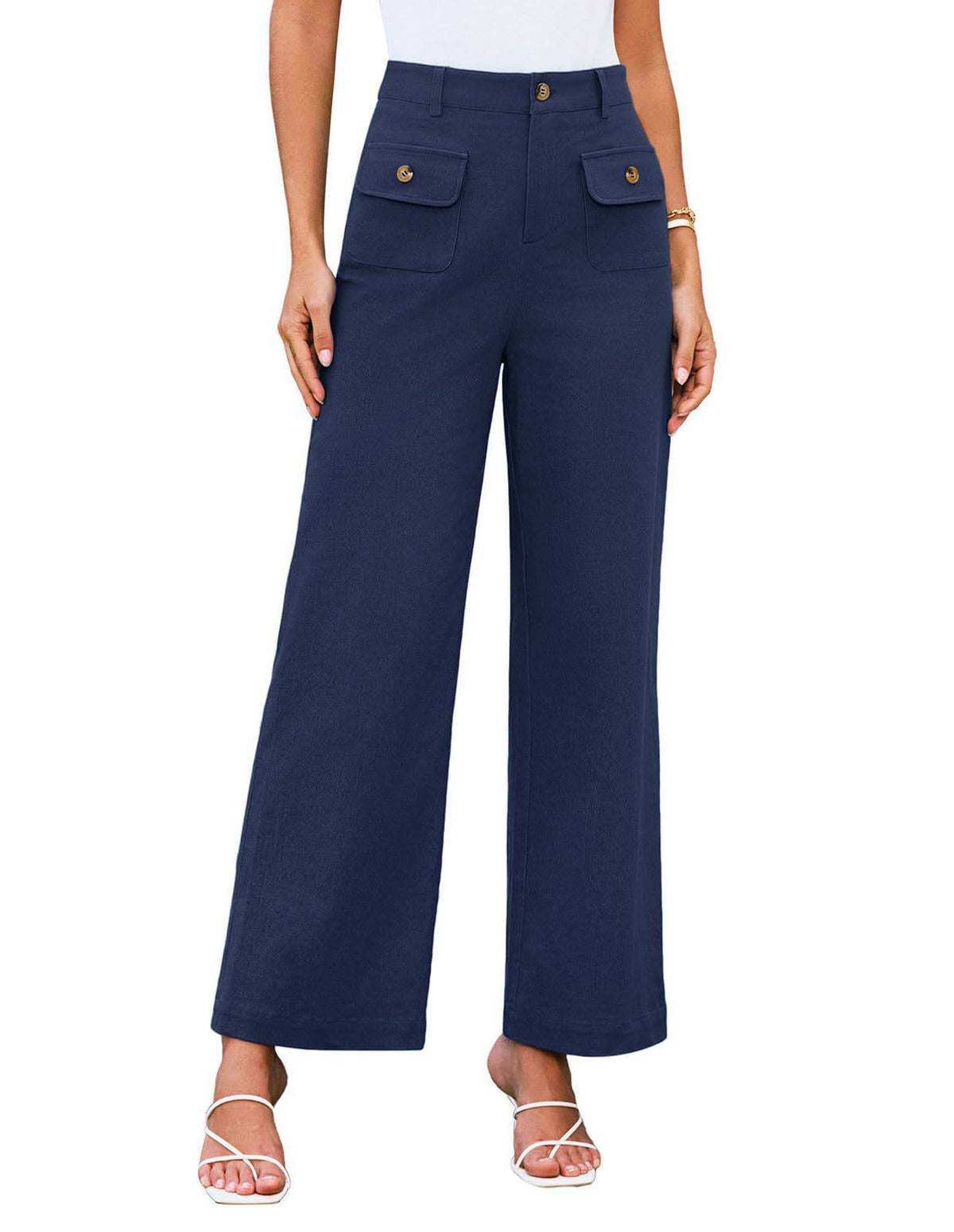 Women's High-Waisted Wide-Leg Trousers with Button Detail