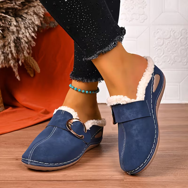 Women's Plush Trim Wedge Mules