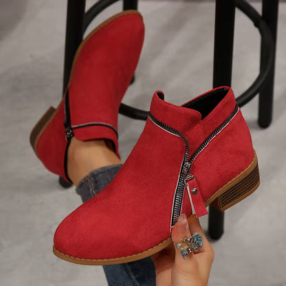 Women's Double-Zip Low Heel Ankle Boots