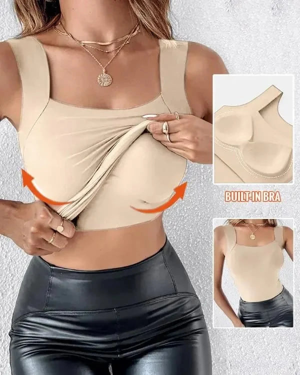 Women's U-Neck Built-In Bra Tank Top