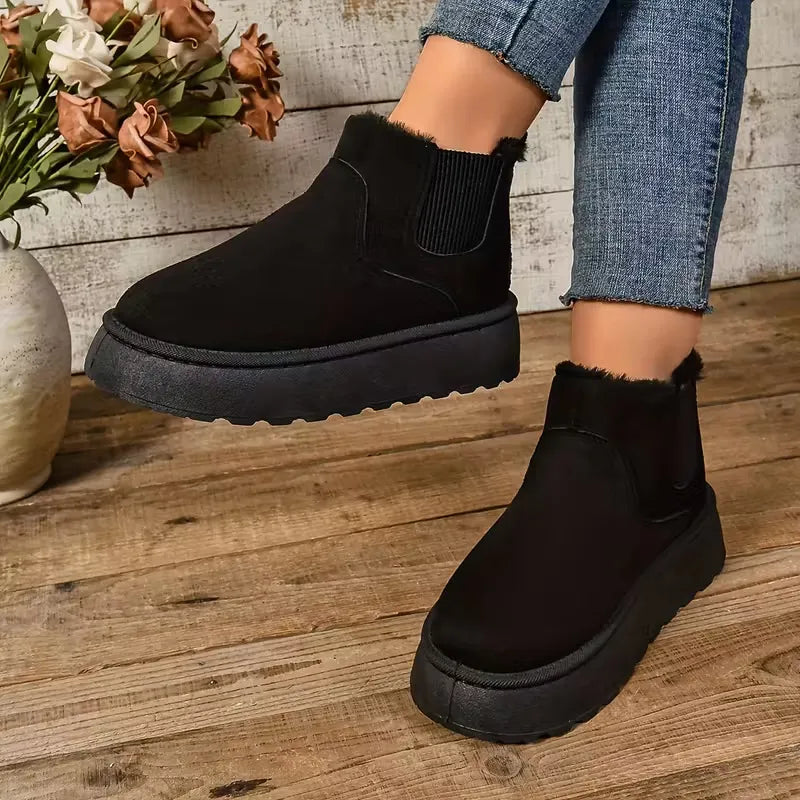 Women's Fuzzy Collar Slip-On Ankle Boots