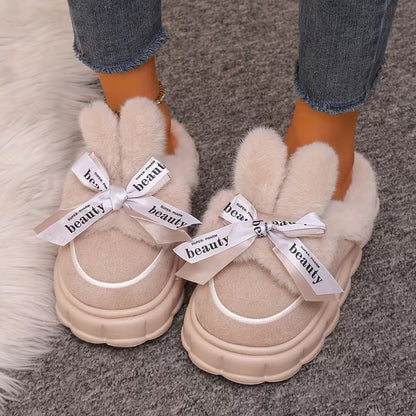 Women's Bow Detail Plush Winter Slippers