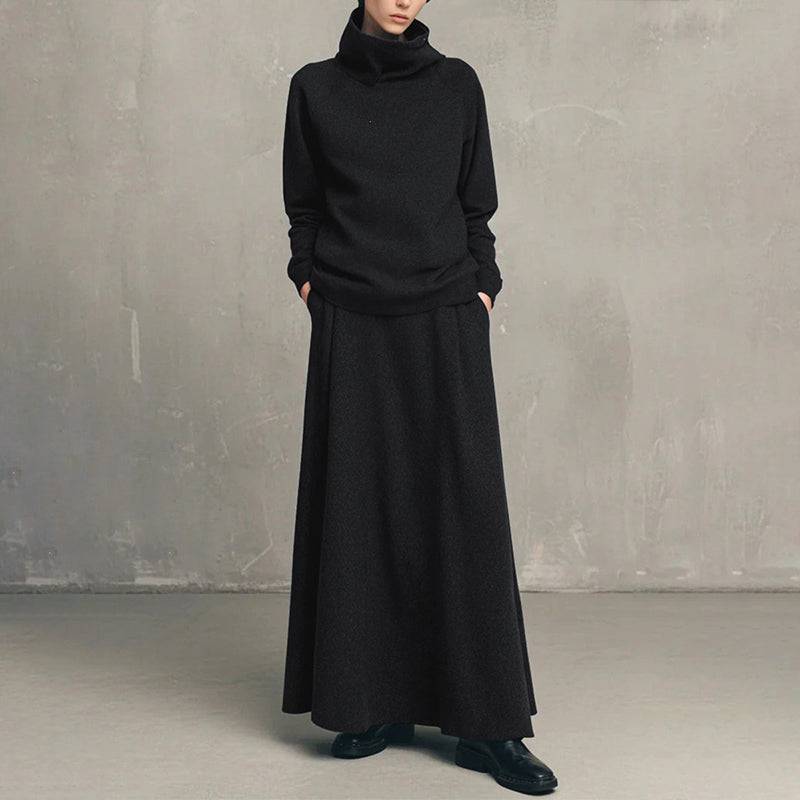 Women's Roll Neck Fleece Top & Maxi Skirt Set