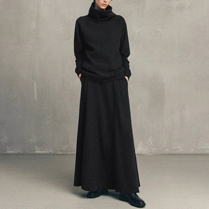 Women's Roll Neck Fleece Top & Maxi Skirt Set