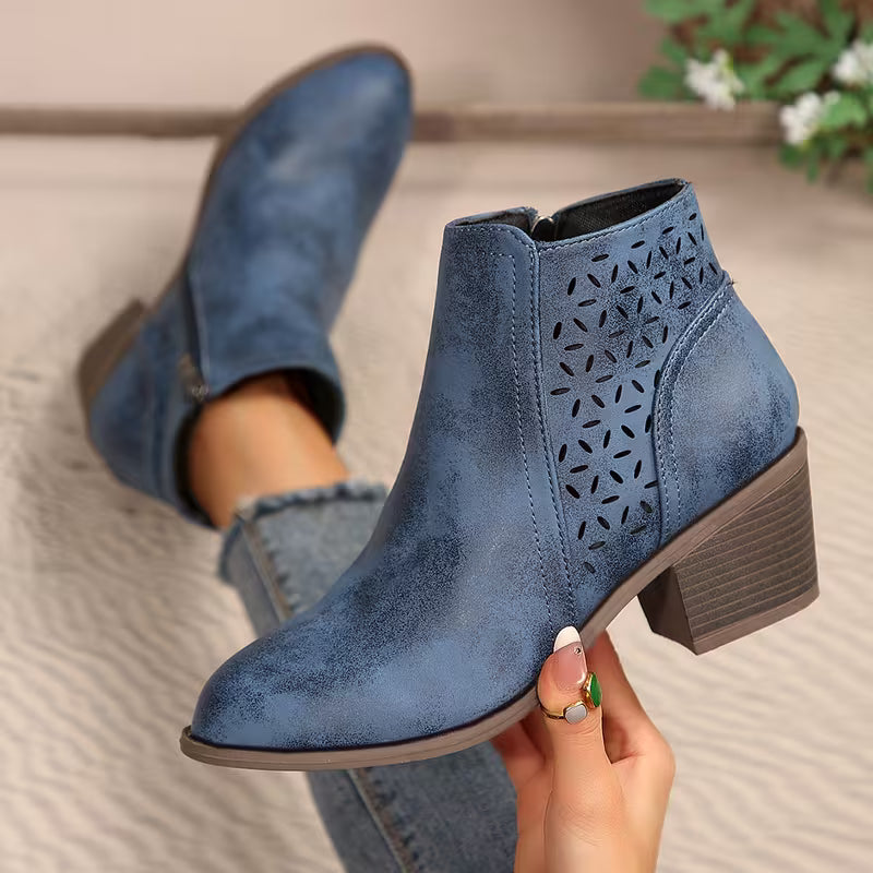 Women's Cut-Out Chunky Heel Ankle Boots