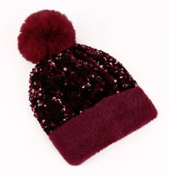 Women's Sequin Pom Pom Beanie