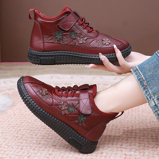 Women's Cosy Floral Embroidered Fleece-Lined Ankle Boots